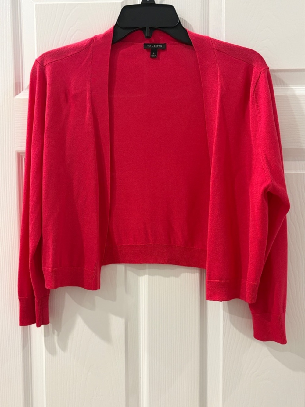 Talbots Women's Hot Pink Cropped Open-Front Cardigan Sweater Shrug Size Large